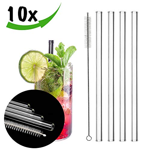 L+H - Pajitas de Cristal (8 Unidades, Incluye 2 cepillos de Limpieza, Reutilizables y aptas para lavavajillas, Fabricadas a Mano, Vidrio de borosilicato