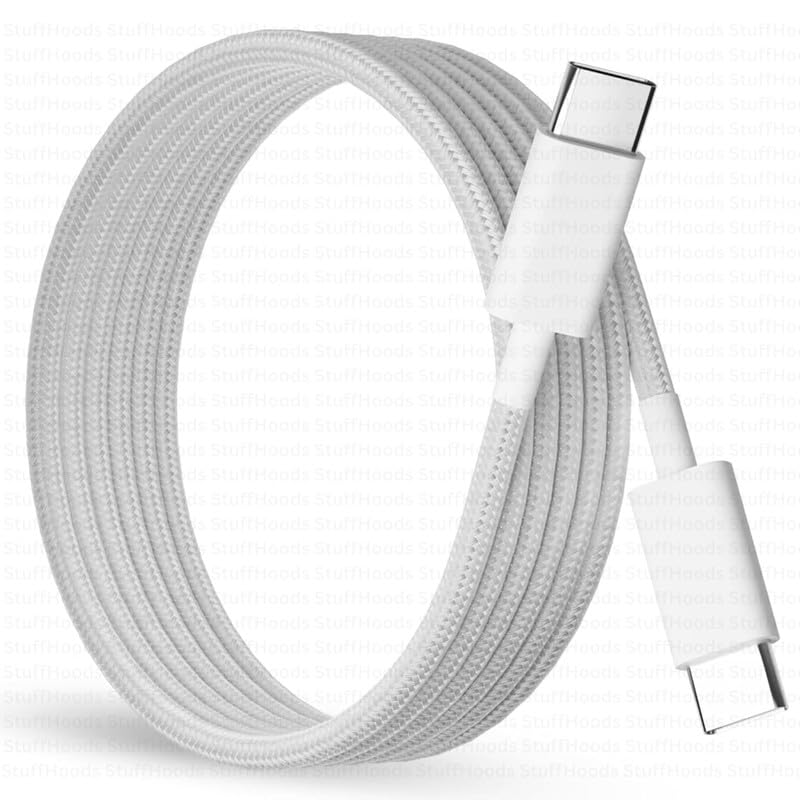 80W Original 1 Meter Nylon Braided Type C to Type C Cable for Infinix S5 lite Original Like Smartphones, Tablets, Laptops & Other Type C Devices, PD Technology, 480Mbps Data Sync (AZ71, WHITE)