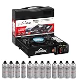 HOMELUX Gaskocher mit 12 Gaskartusche, Campingkocher 2,2 KW, inkl. Aufbewahrungsbox, Campingkocher Set, Camping Gaskocher, Kartuschen-Kocher für im Outdoor(Gaskocher + 12 Kartuschen)