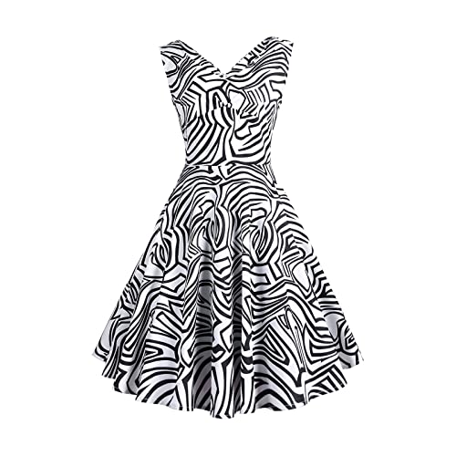 QI_LIANG Robe Tunique Femme À Jabot Robe Tunique Manche épaule dénudée Confortable Retro Parc Lege Robe Madame A-Line Polyester Imprimé Décolleté en cœur Automne Zèbre