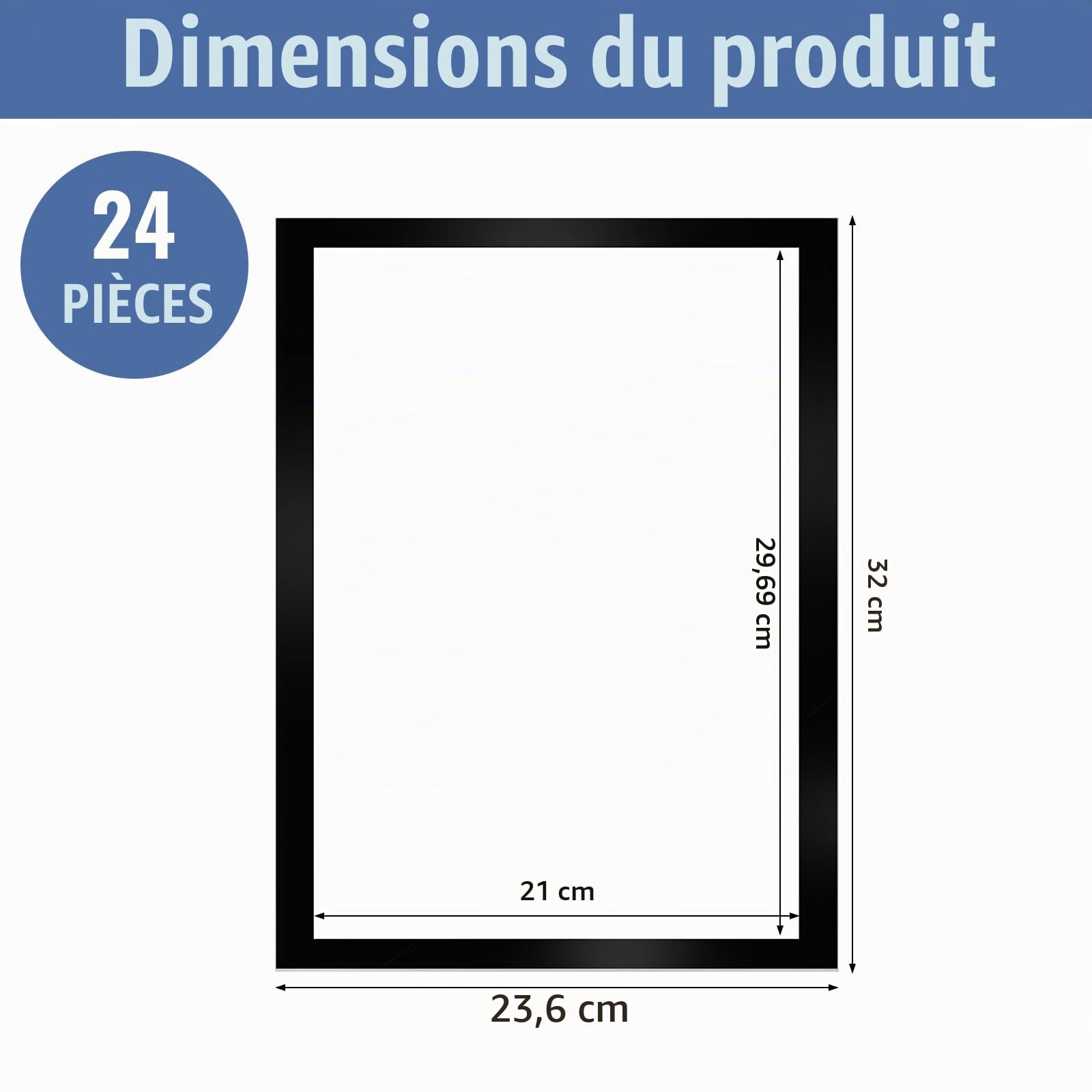 Lot de 25 Cadres Magnétiques A4 Auto-Adhésifs, Cadres d'Affichage avec Fermeture Magnétique, Pochettes d'Information pour Documents, Avis, Bureau, École, Magasin