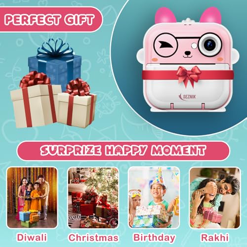 Image of SEZNIK Mini Camera Printer, Click Photo Print, Inkless, Bluetooth HD Print, Android, iOS. Instant Print (Mini-B40-Pink)