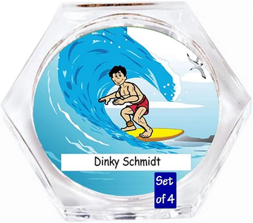 Personalized Surfer - Male Drink Set of 4 Coasters - Great Gift!