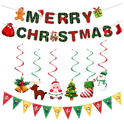 Guidre Lot de 3 bannières de fête de Noël - Décoration de Noël - Décoration murale - Cadeau (A)