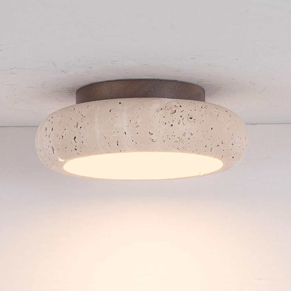 Vintage Kitchen Flush Mount Ceiling Light Rustic Hallway LED Light Fixtures Ceiling Small Natural Stone Ceiling Light Mid Century Ceiling Lamp for Bedroom Bathroom Farmhouse Stairway