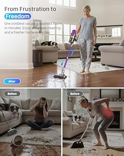 Cordless Vacuum Cleaner for Home - Powerful Stick Vacuum with HEPA Filter, 55Min Runtime,LED Light, Anti-Tangle Brush,Detachable Battery,Lightweight Vacuum for Pet Hair,Carpets & Hard Floors