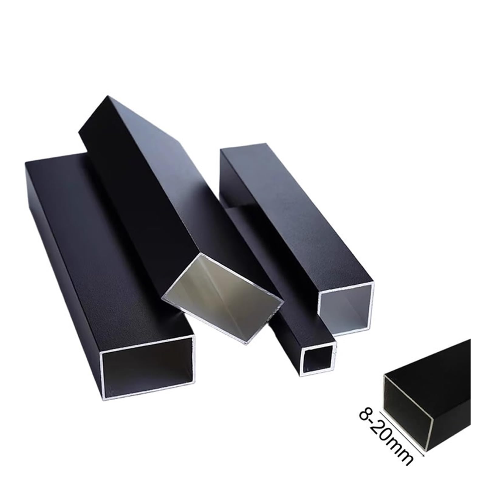 Perfil de tubo cuadrado de aluminio negro, ligero, resistente a la corrosión, 8x15, 10x20, 15x20, 20x40, 20x60mm, for marcos de puertas y ventanas