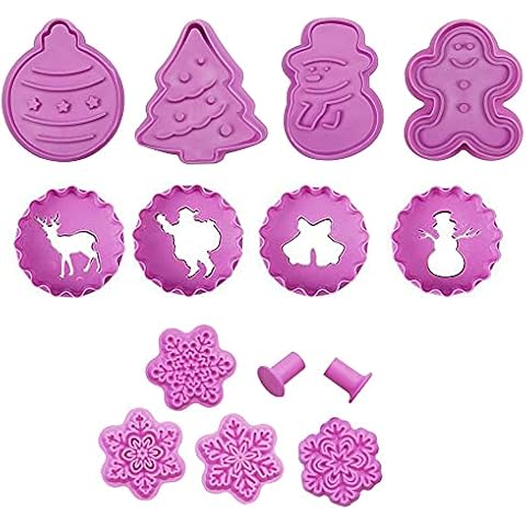 VONUOBEY 12 Pieces Christmas Cookie Cutters Pastry Fondant Stampers Snowflake Santa Claus Snowman Elk Plunger Cutter Cake Decorating Tools Cover
