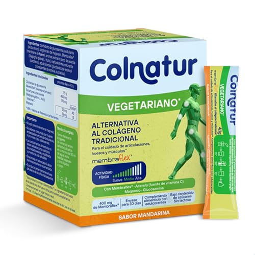 Colnatur Vegetariano | 30 sobres | Colágeno con Vitamina C para Huesos y Articulaciones - Sabor Mandarina - Formato para 30 días
