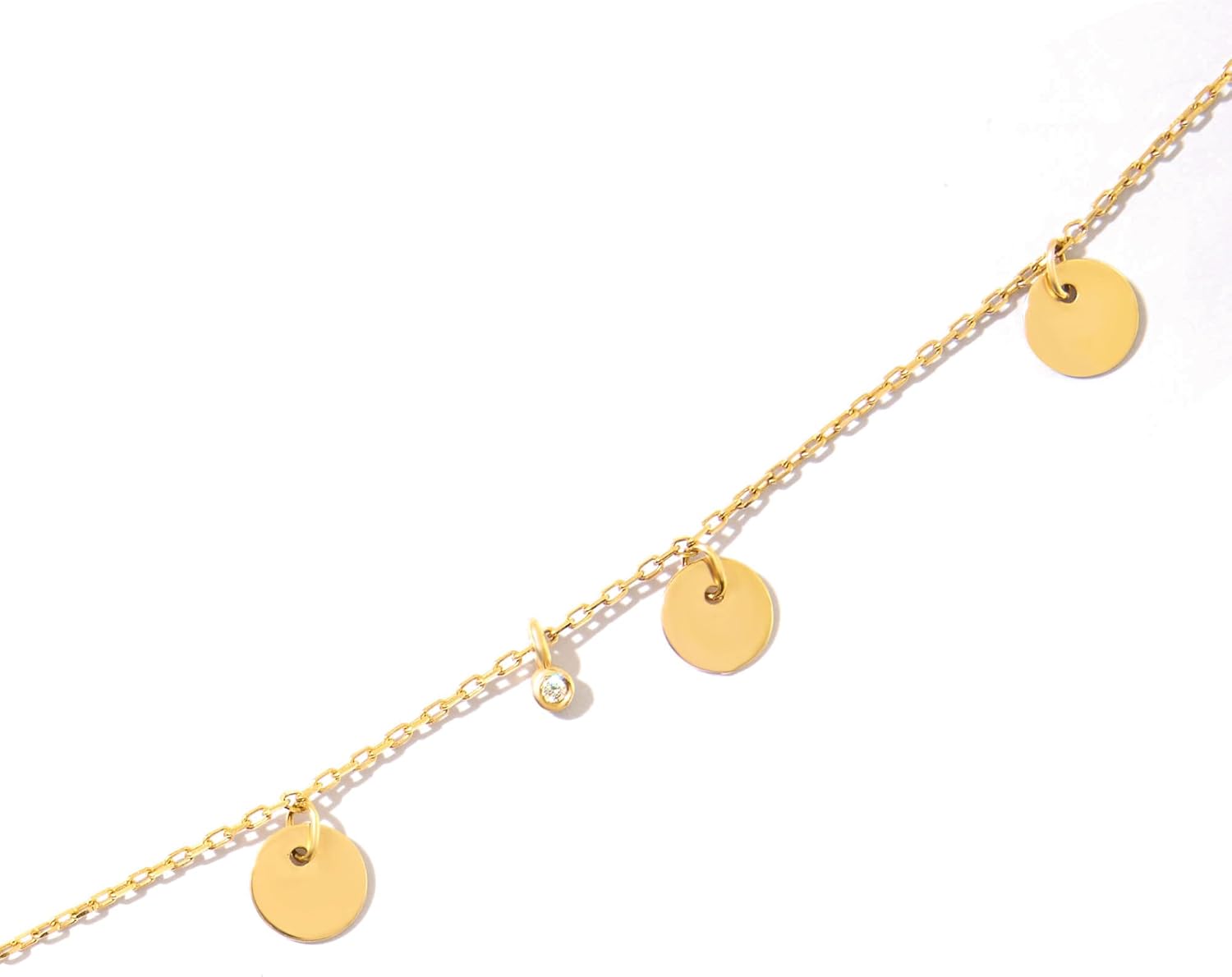 Coin Dangling Bracelet with Diamond, Dangle Bead Bracelet, Dangle Disk Bracelet, Coin Charm Bracelet, Coin Bead Bracelet, Drop Disk Bracelet