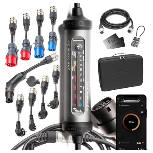 Smart Tv Juice Booster 3 Air Master Set, Mobile Wallbox 11kW con App, Caricabatterie Auto Elettrica con Cavo Ricarica Auto Elettrica Tipo 2, Include 4 CEE + 4 Adattatori + Cavo di Estensione 5m + 2 Lucchetti