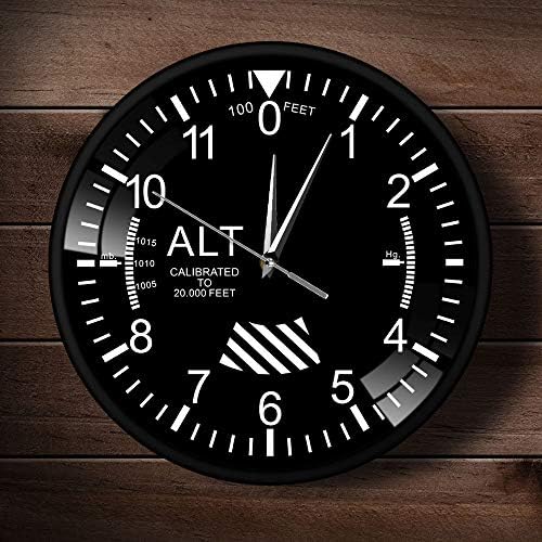 Timethink Classic Altimeter Black Aluminum Frame Wall Clock, Modern Altimeter Instrument Style Wall Clock, Pilot Air Plane Altitude Measurement Watch for Home Office School Kitchen Restaurant Decor