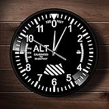 Timethink Classic Altimeter Black Aluminum Frame Wall Clock, Modern Altimeter Instrument Style Wall