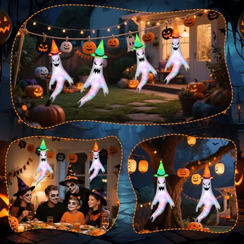 2pcs Halloween Ghost Windsocks, Light Up Ghost Kit, Hanging Ghost Decorations with LED Lights, Ghost Outdoor Decorations for Garden Yard Patio Halloween Party - Image 6
