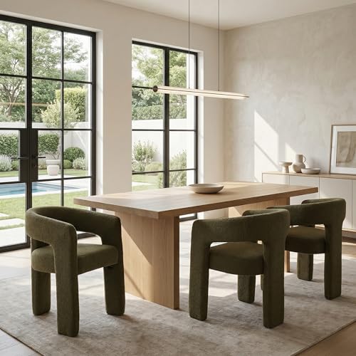 Image of HNY Modern Barrel Kitchen & Dining Room Chairs Set of 3, Sherpa Upholstered Accent Chairs with Arm, 18.5'' Wide Side Armchairs Vanity Chairs for Living Room Bedroom Makeup Small Spaces, Green