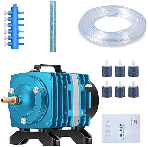 CANVUNTHY Commercial Air Pump 18-46W with Adjustable Air Flow, 6 Valve Manifold for Aquarium, Fish Tank, Fountain, Pond&Hydroponics, 396/634/1030GPH