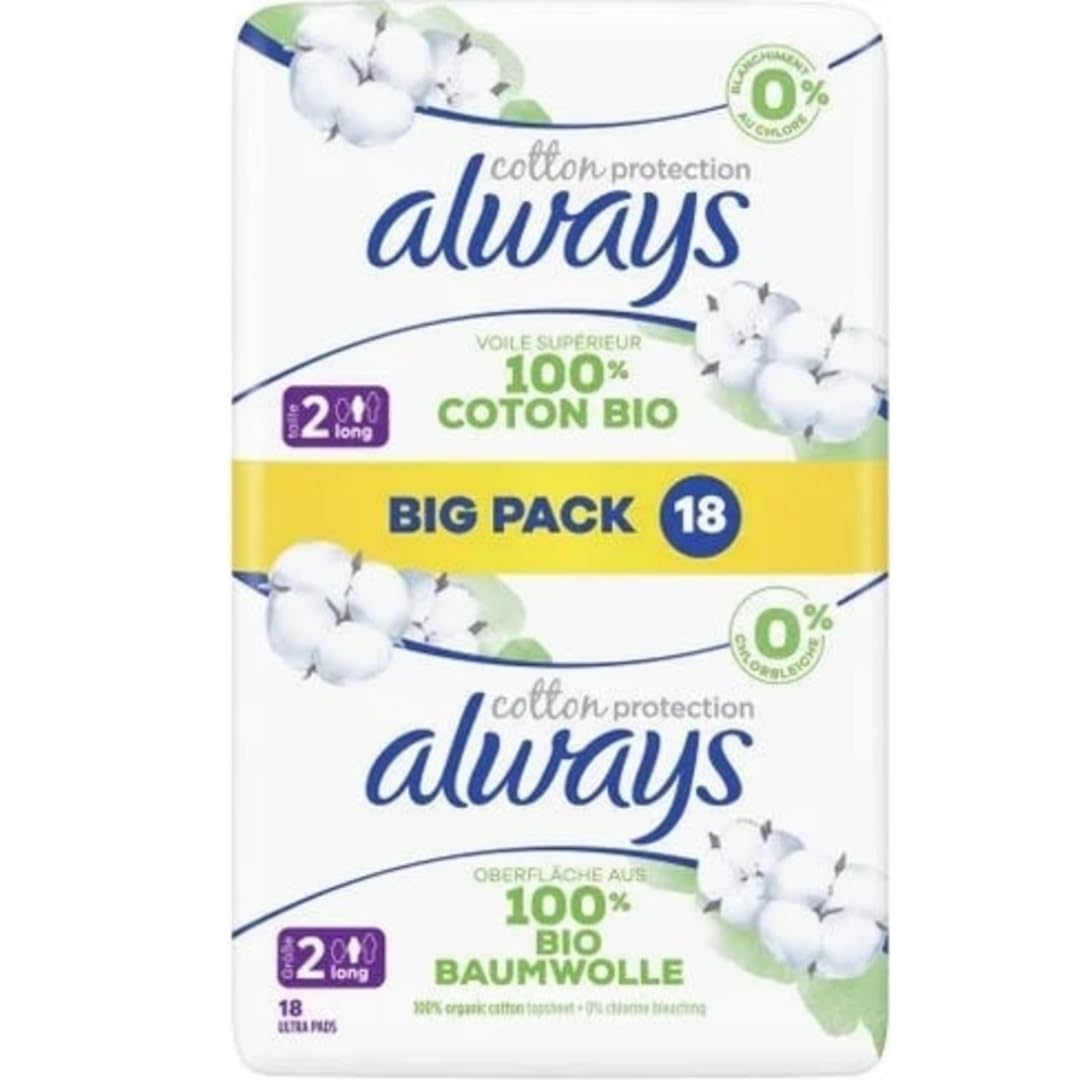 Mit Pufai Überraschungsgeschenk, Ultra Cotton Protection Long Damenbinden mit Flügeln Bietet Schutz & Komfort ohne schädliche Inhaltsstoffe (Größe 2) pads binden Damenbinden 18 STÜCK x 5