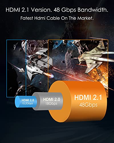 8K Hdmi Cable 10Ft, Hdmi 2.1 48Gbps High Speed Nylon Braided Hdmi Cord With Earc Hdr10 4:4:4 Hdcp 2.2&2.3, 4K Hdmi Cable Compatible With Dolby Atmos Apple Fire Lg Samsung Tv Ps5 Ps5 Switch Xbox Roku #TOP2