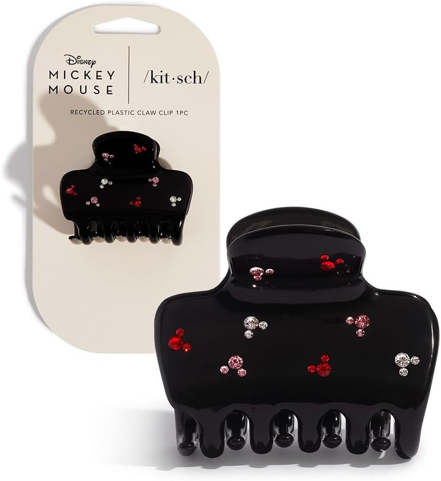 Kitsch & Mickey/Minnie Hair Claw with Rhinestones, Cute and Elegant Claw Clips for Girls, Great for All Hair Types, Recycled Plastic | Ideal Gifts for Women - 1pc (Black)