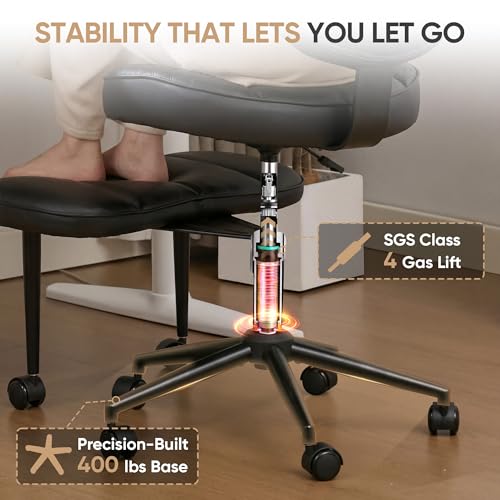 EGSEAT Criss Cross Office Chair with Wheels, Adjustable-Height Backrest & Swivel Footrest, Ergonomic Cross Legged Office Chair with Leg Rest for Kneeling Meditation Yoga ADHD (Black Leather) by EGSEAT - Used condition - Image 7