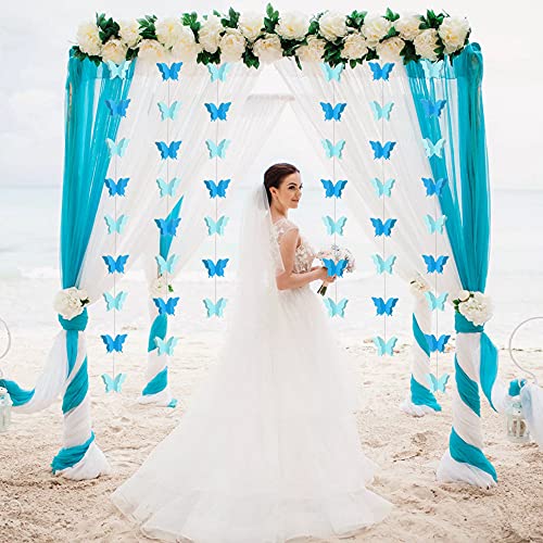 Image of 5 Pieces 3D Blue Butterfly Paper Garland Hanging Decorative Banner for Home Ceiling Decor Birthday Party Baby Shower Wedding Theme Showcase Decoration Supplies Total 393 Inch Length