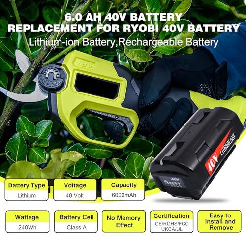 HUAYUE 6.0 Ah Battery Replacement for Ryobi 40V Battery OP4050 OP4040 OP4030 OP4026 Compatible with Ryobi 40V Cordless Power Tool RY40610 RY40600 RY40510 RY40500 RY40200 RY40210,2pack — view 3