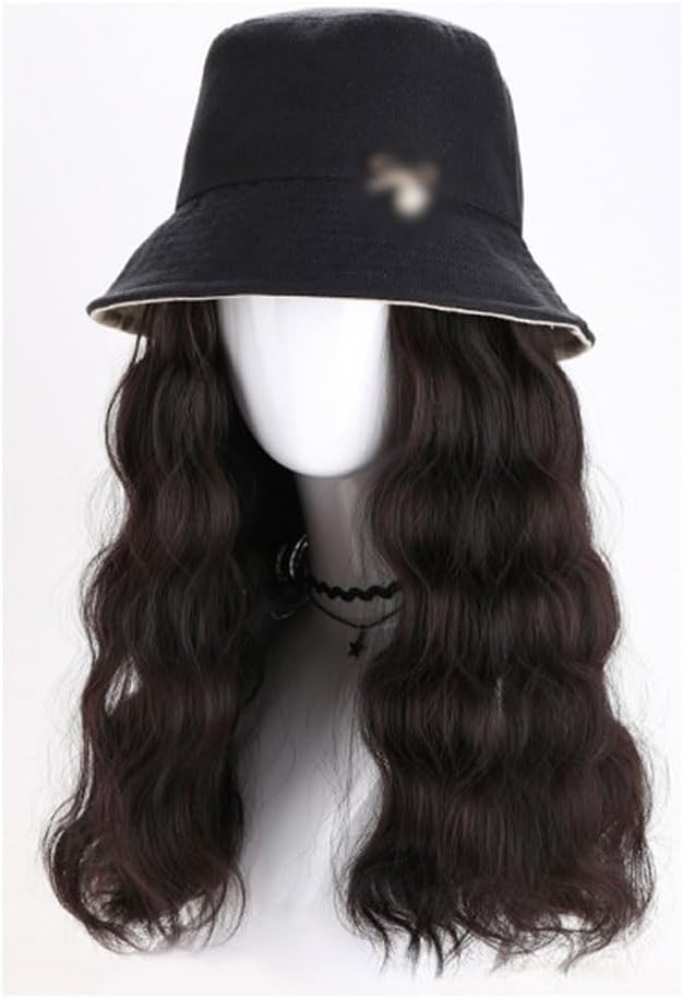 BALQEES Hat Wig Long Curly Wig, Exquisite Fashionable Wig Cap, Women's Wig Cap, Suitable for Music Festivals, Theme Parties, Weddings, Concerts, Dates Hat Wigs for Women (Color : 03)