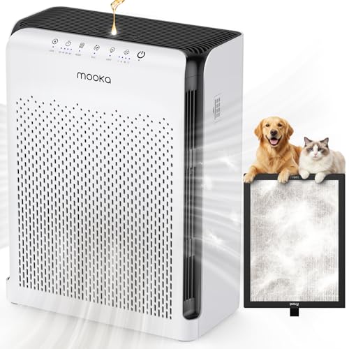 MOOKA Air Purifiers for Home Large Room Up to 2200ft² with ECO Mode, 20dB Ultra-Quiet HEPA Air Filter for Bedroom with Aromatherapy Nightlight, Air Cleaner for Pets Hair Dander Odor Dust Smoke, M200L