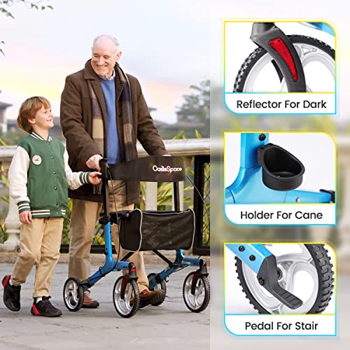 image for OasisSpace Lightweight Rollator Walker with Seat，Blue Rollator Walke