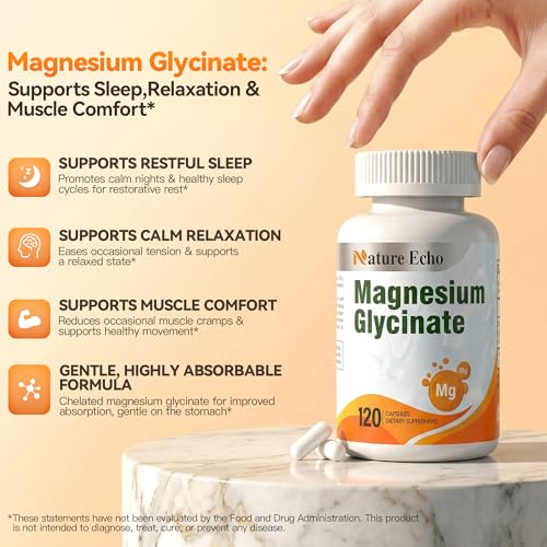 Magnesium Glycinate Supplement - Support Calm & Relaxation, Restful Sleep, Heart Health, Nerve Function, Muscle Health & Energy Metabolism - High Absorption Chelated Magnesium-120 Veggie Capsules — view 2
