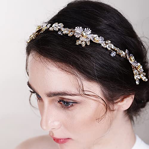 Beryuan Champagne Flower Crystal Hair Piece Bridal Headband For Bride Bridesmaid Wedding Hair Accessories For Women And Girls #TOP2