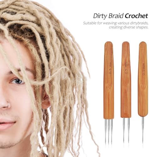 Mikikit 2 Sets Dreadlocks Crochet Hooks Set Wood Material with 0.5mm and 0.75mm Smooth Surface Hooks for Wig Weaving and Braid Craft, Safe to Hands and Hair Without Tangling - 2