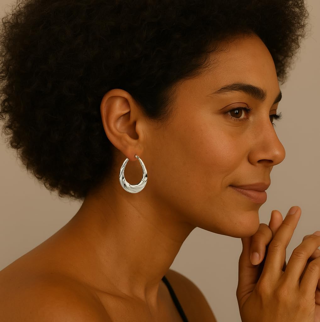 LeCalla 925 Sterling Silver Classic Hoop Earrings for Women | Oval, Round & Chunky Shrimp Hoops | High Polish Lightweight Click-Top Italian Design Jewelry - Image 8