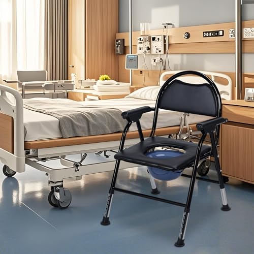 4-in-1 Folding Bedside Commode | 331lbs Commode Chair for Toilet with Handles,Padded Seat | 5-Position Height Adjustable Bedside Toilet | Adult Potty Chair for Seniors Elderly Disabled
