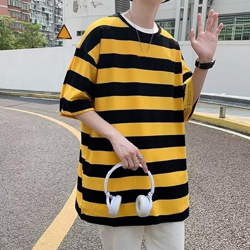 Men Casual Striped Student Shirts Thin Simple Style Crewneck Sport T Shirt Summer Classic Color Block Pullover Tops2
