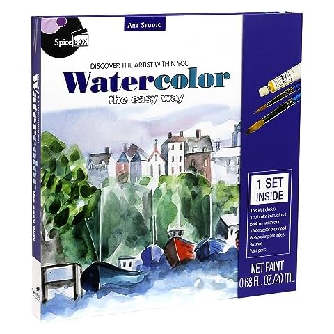 SpiceBox Art Studio Watercolor Book and Painting Set, Learn How to Paint with 23 Guided Exercises, Arts and Crafts Hobby Kits for Adults Cover