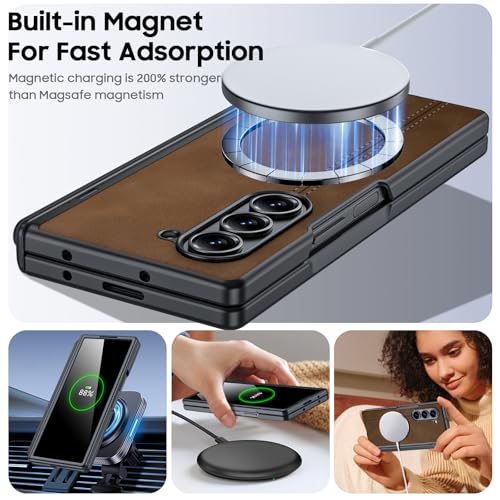 Coque en cuir pour Galaxy Z Fold 6 chic et antichoc marron