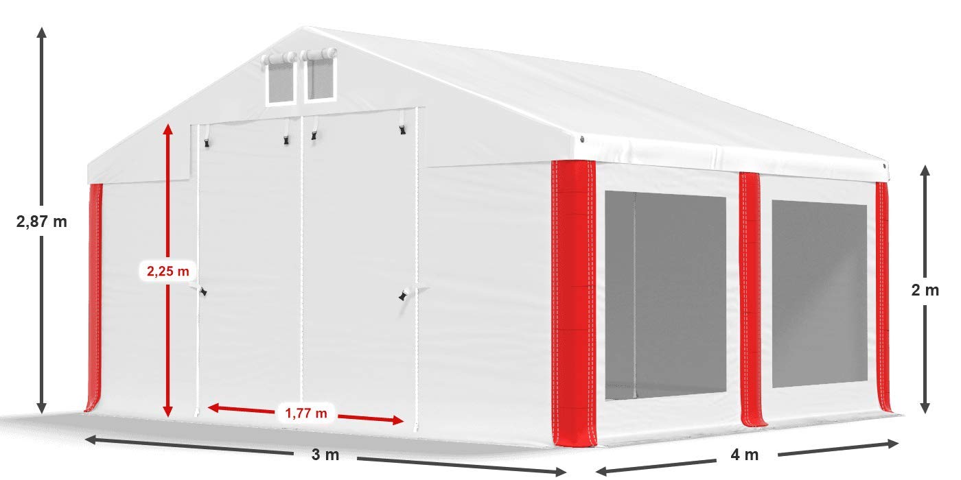 Partyzelt 3x4m Mit Wasserdichter PVC Plane (560g/m²) – Robustes Gartenzelt In Weiß-rot