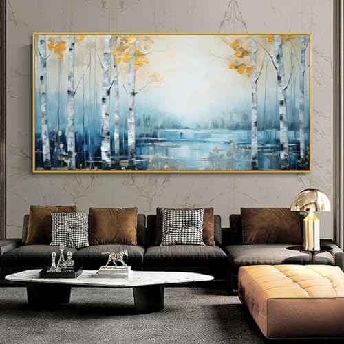 Tableau de forêt d'arbre doré abstrait de grande dimension 70x140cm