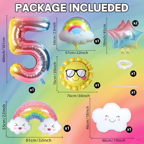 5th Rainbow Birthday Party Decorations Girl 5 Number Foil Balloon Sun Star by Paeyeq - Used condition - Image 2