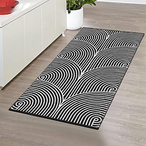Tiffasea Black And White Kitchen Rug 2'X4', Machine Washable Indoor Outdoor Rugs Cotton Hand-Woven Modern Area Rug Front Door Rug For Living Room/Entryway/Laundry/Bathroom/Bedroom #TOP5