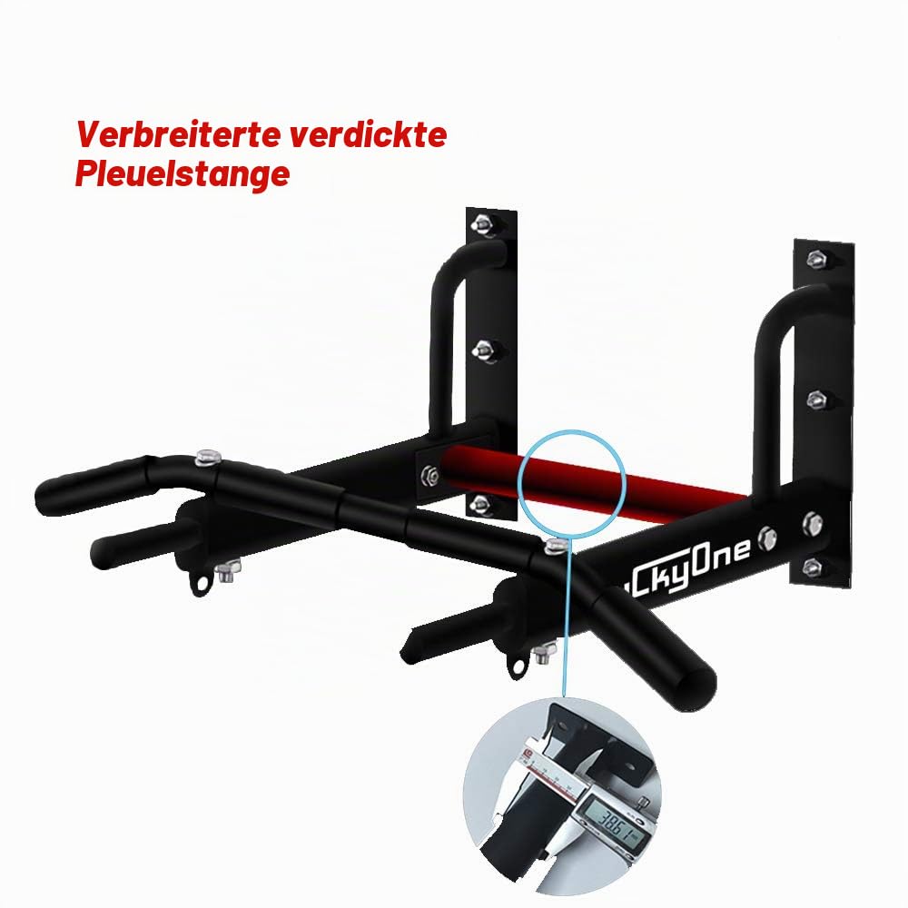 Luckyone Klimmzugstange Wandmontage, 3 Ösen für TRX & Boxsack 6 rutschfeste Griffe, extrem stabil, unzählige Pull Up Übungen, bis 200 kg