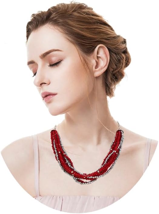 Statement Multi-stand Crystal Beads Necklace Trendy 3 tone Chain Necklace Trendy Multi-Color Dainty Choker Collar Costume Jewelry Gifts for Women - Image 4