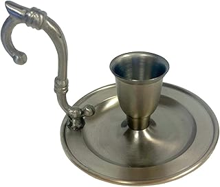 Schooner Bay Co. Pewter-Plated Chamberstick Candle Holder- Antique Vintage Style, Pewter Gray