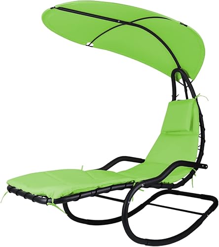 Miniatura 12 de Hamaca mecedora para exteriores, con soporte y toldo, columpio de porche con cojín suave y reposacabezas extraíble, silla mecedora reclinable al