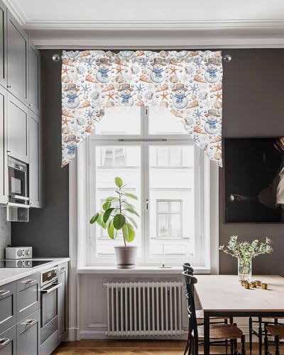 Xipuska Coastal Christmas Swag Valances for Windows, Kitchen Window Curtains Over Sink, Xmas Snowman Shell Starfish Window Treatment Shades Drapes Rod Pocket Curtains for Bedroom/Bathroom 56"x36" - Image 4