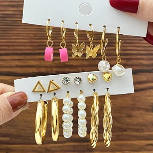 Pearl C-shaped Butterfly Earring Set 9 Piece Creative Retro Geometric Love Earrings for Women Girls