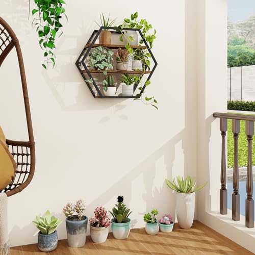 BCOZLUX Hexagon Shelves for Wall, Hexagon Floating Shelves, Decorative Geometric Shelf for Wall Decor, Farmhouse Style Shelves for Bathroom Living Room, Rustic Brown Black by BCOZLUX - Image 8
