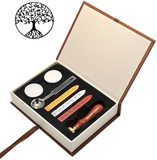 Mogoko Wax Seal Kit, Vintage Tree of Life Wax Seal Stamp Set with Sealing Wax Sticks and Melting Spoon White Candles