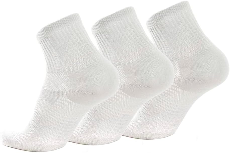 3 Pairs Thin Quarter Ankle Socks - Whitish Grey, Unisex, Viscose Derived from Bamboo and Yak Down Blend, Lightweight, Breathable, Arch Support (Large)